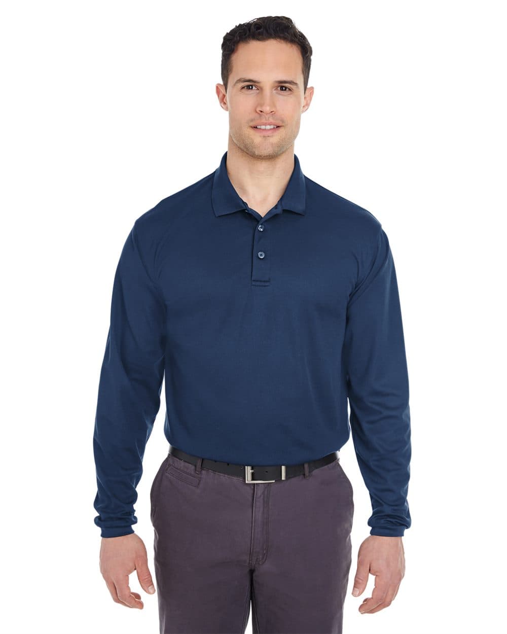UltraClub Men's Cool & Dry Long Sleeve Mesh Piqué Polo - Image 1
