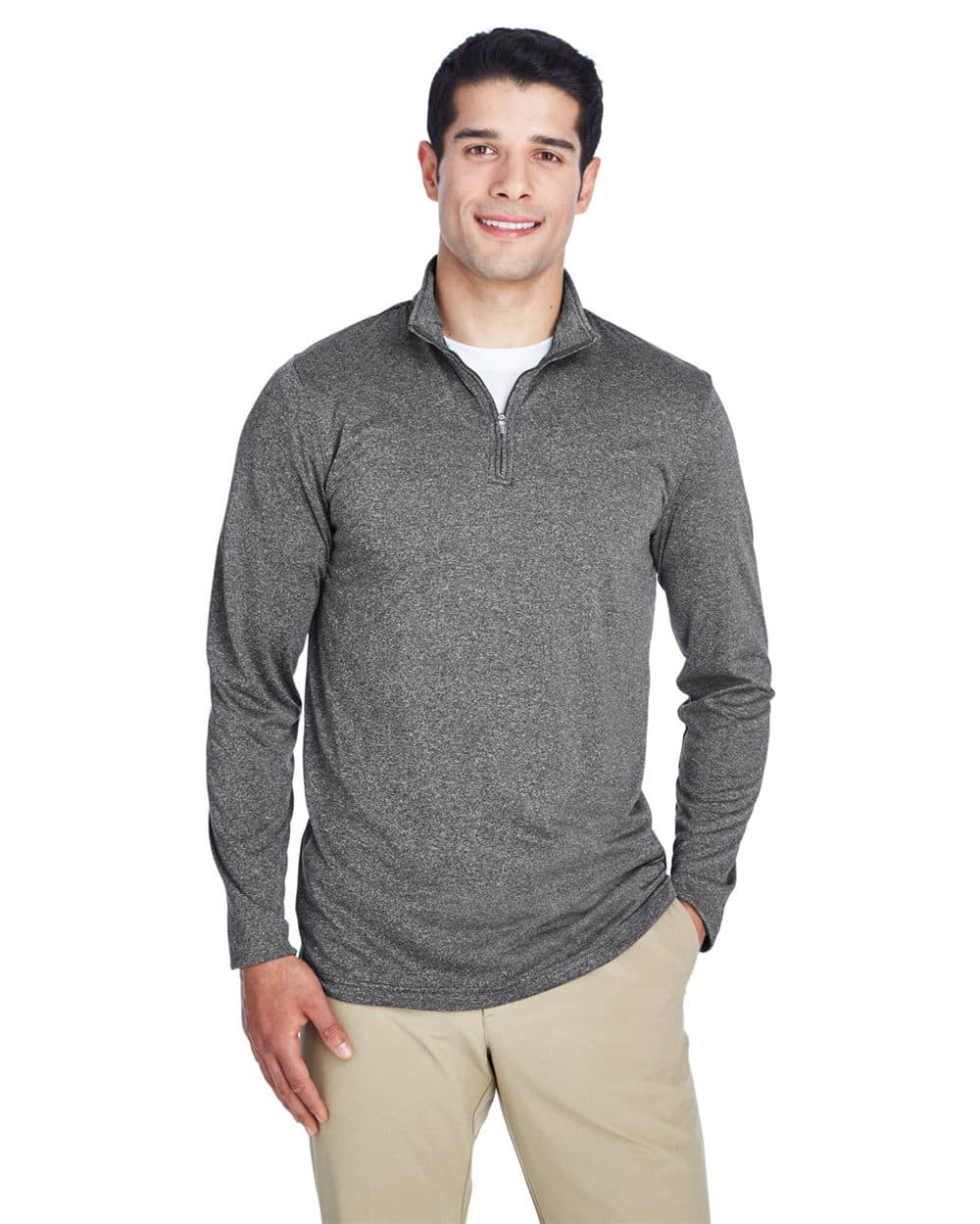 UltraClub Men's Cool & Dry Heathered Performance Quarter-Zip Pullover - Image 1