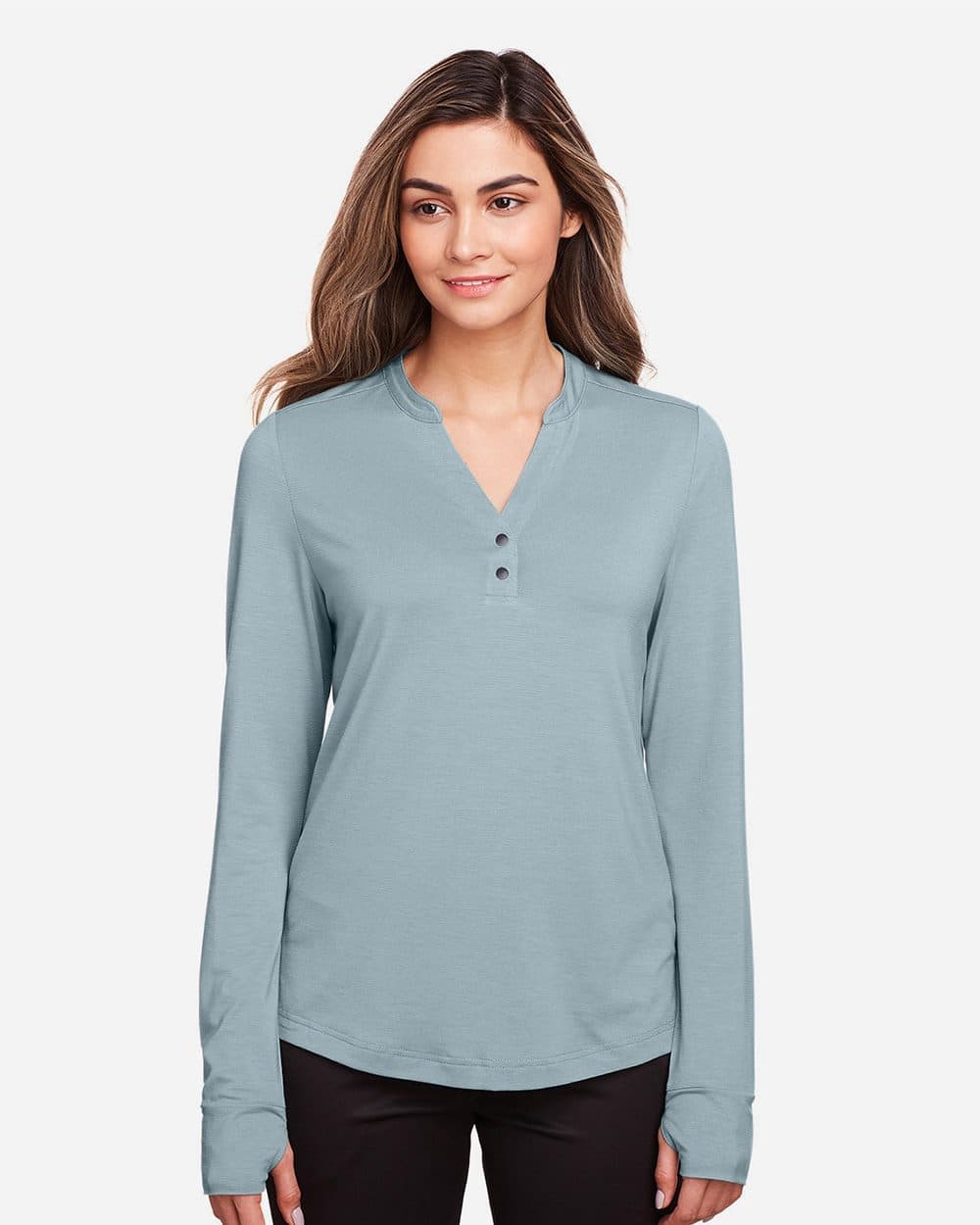 North End Women's JAQ Stretch Performance V-Neck Snap Pullover - Image 1