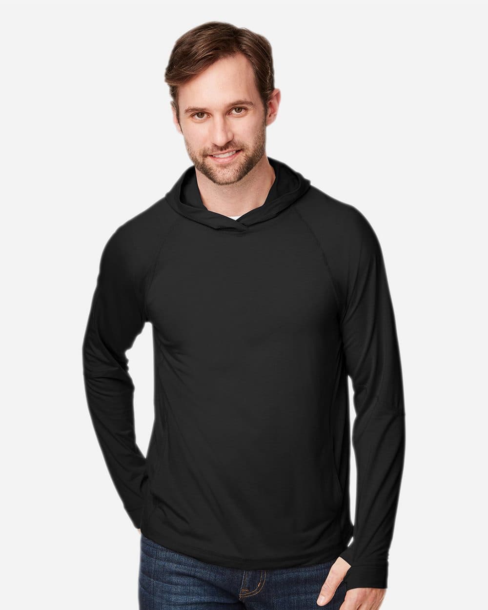 North End Unisex JAQ Stretch Performance Hooded Long Sleeve T-Shirt - Image 1