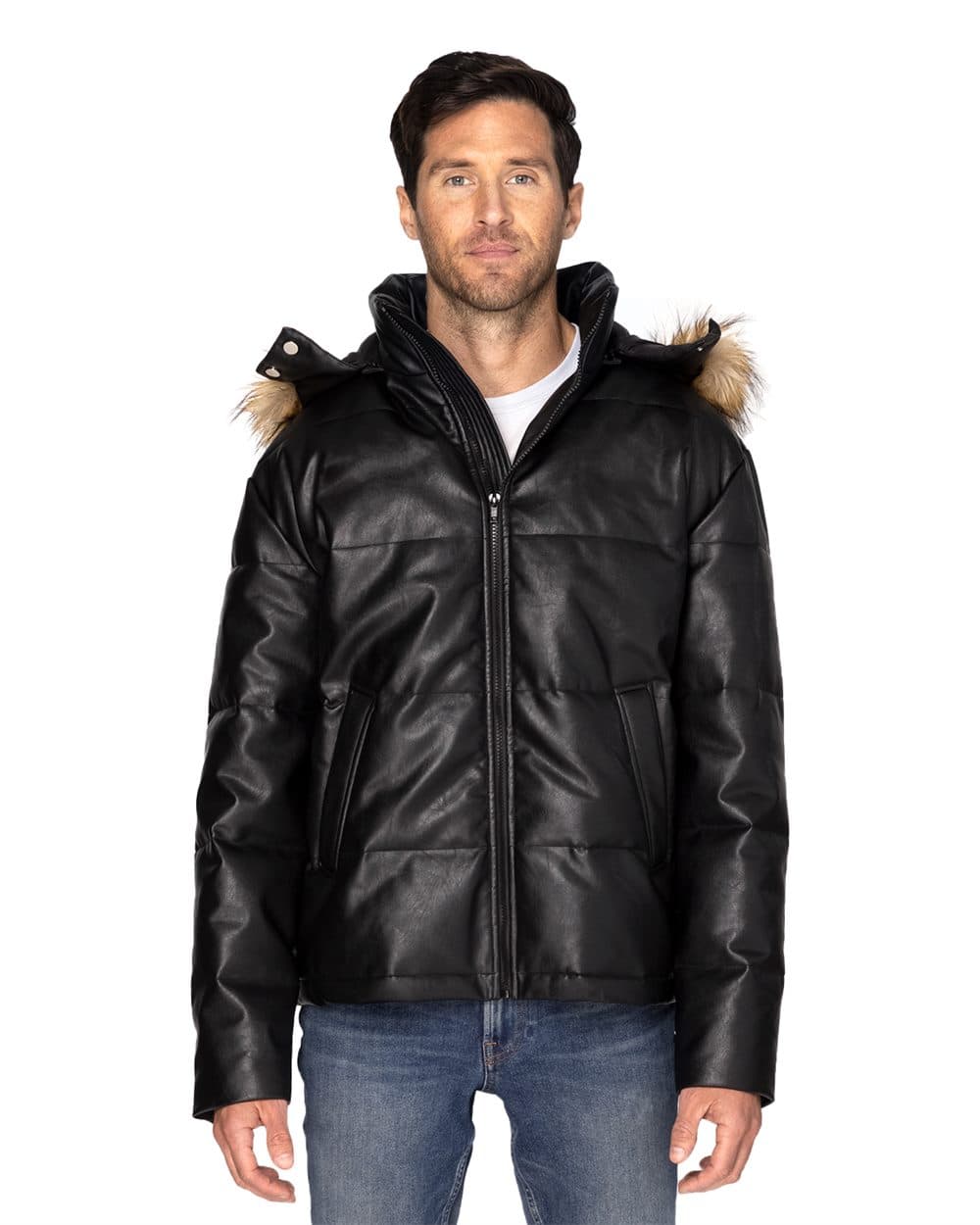 Threadfast Apparel Unisex Vegan Leather Puffer Jacket - Image 1