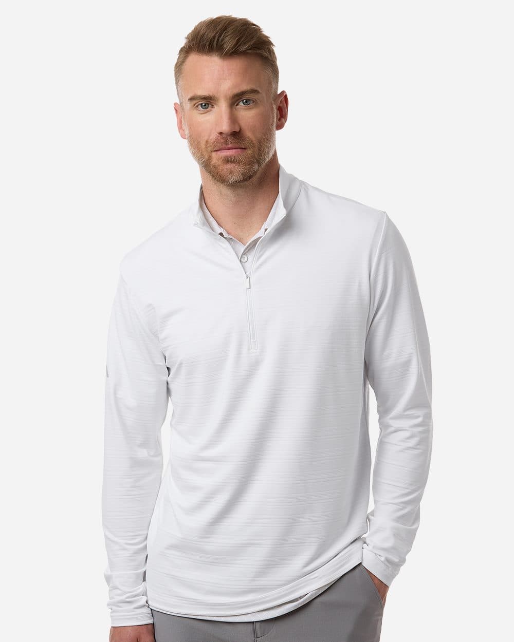 Adidas Men's Textured Stripe Quarter-Zip Pullover - Image 1
