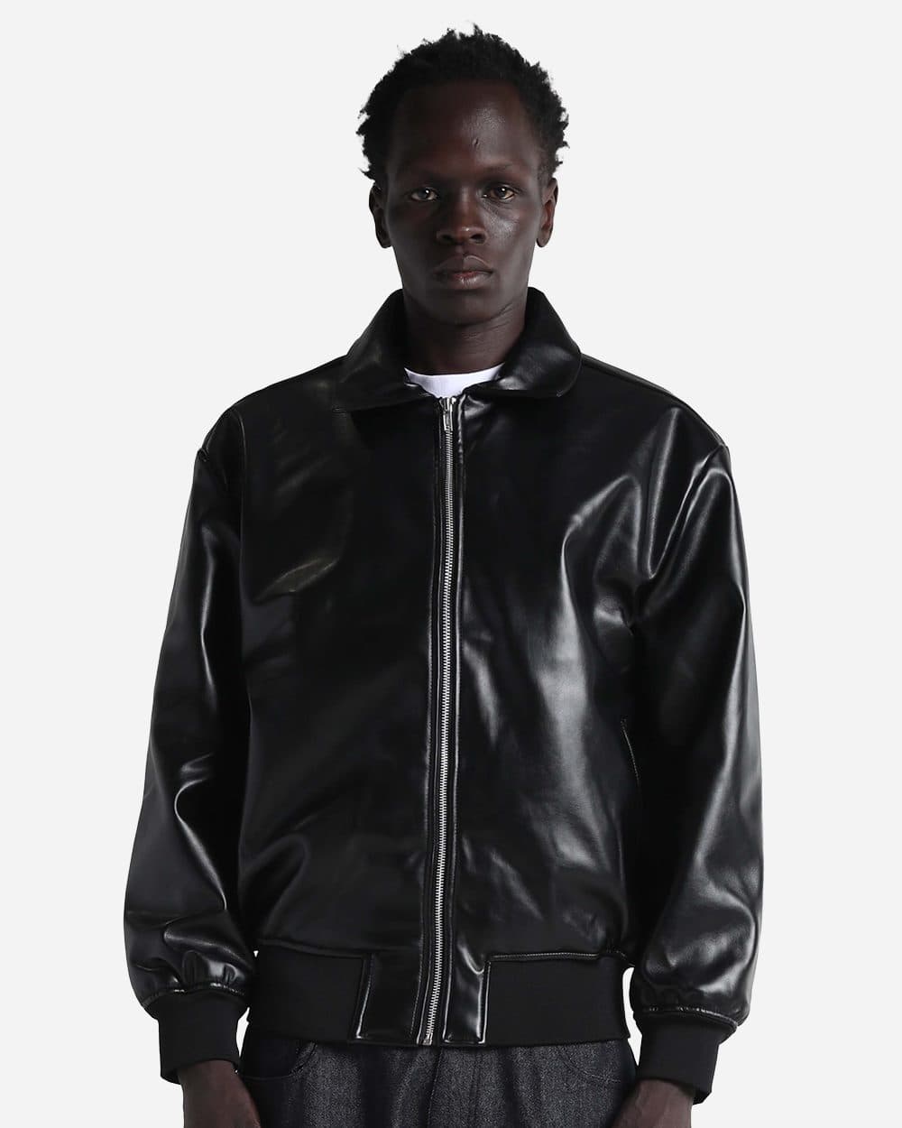Shaka Wear Unisex PU Leather Collared Varsity Jacket - Image 1
