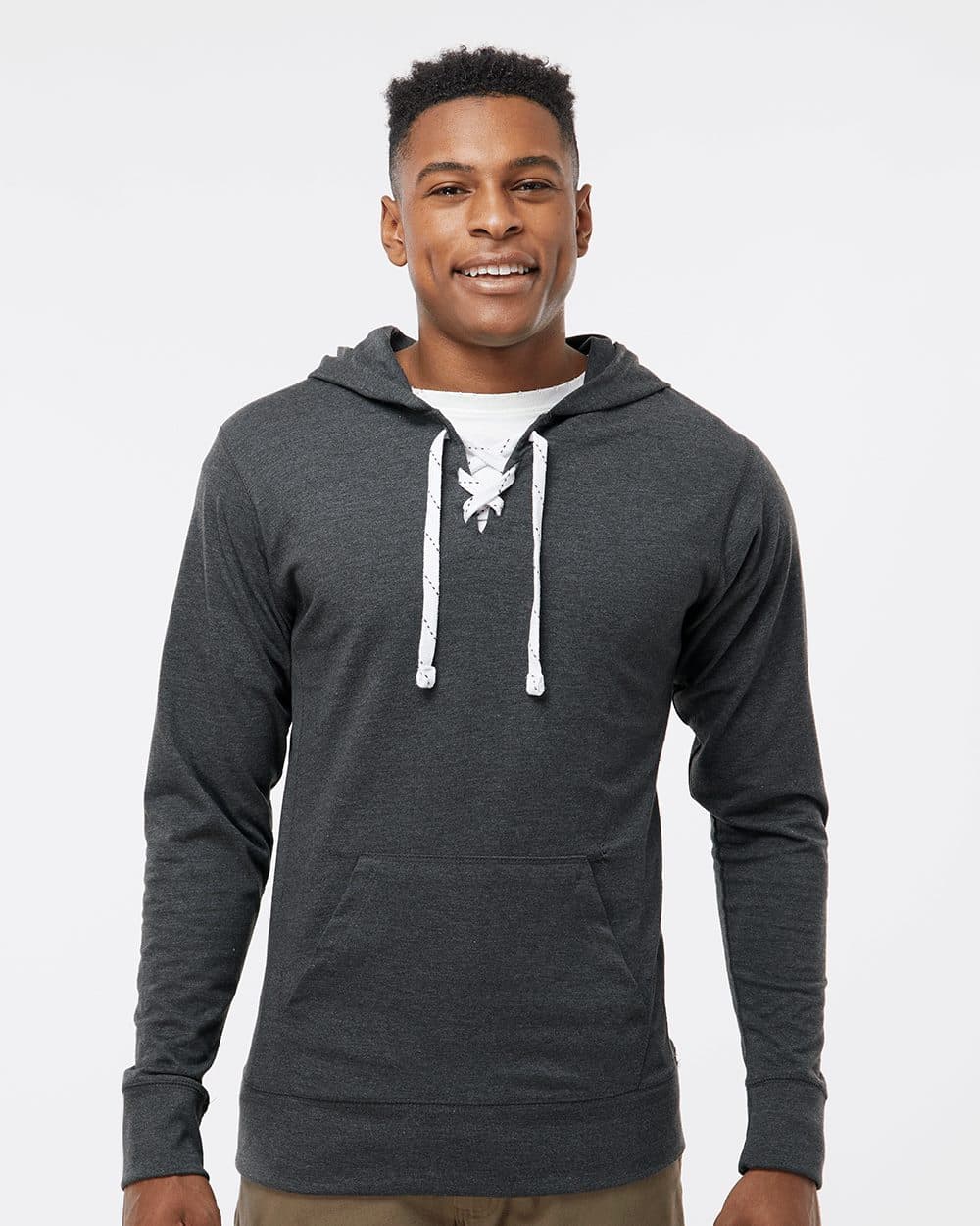 J. America Unisex Jersey Sport Lace Hooded Pullover - Image 1