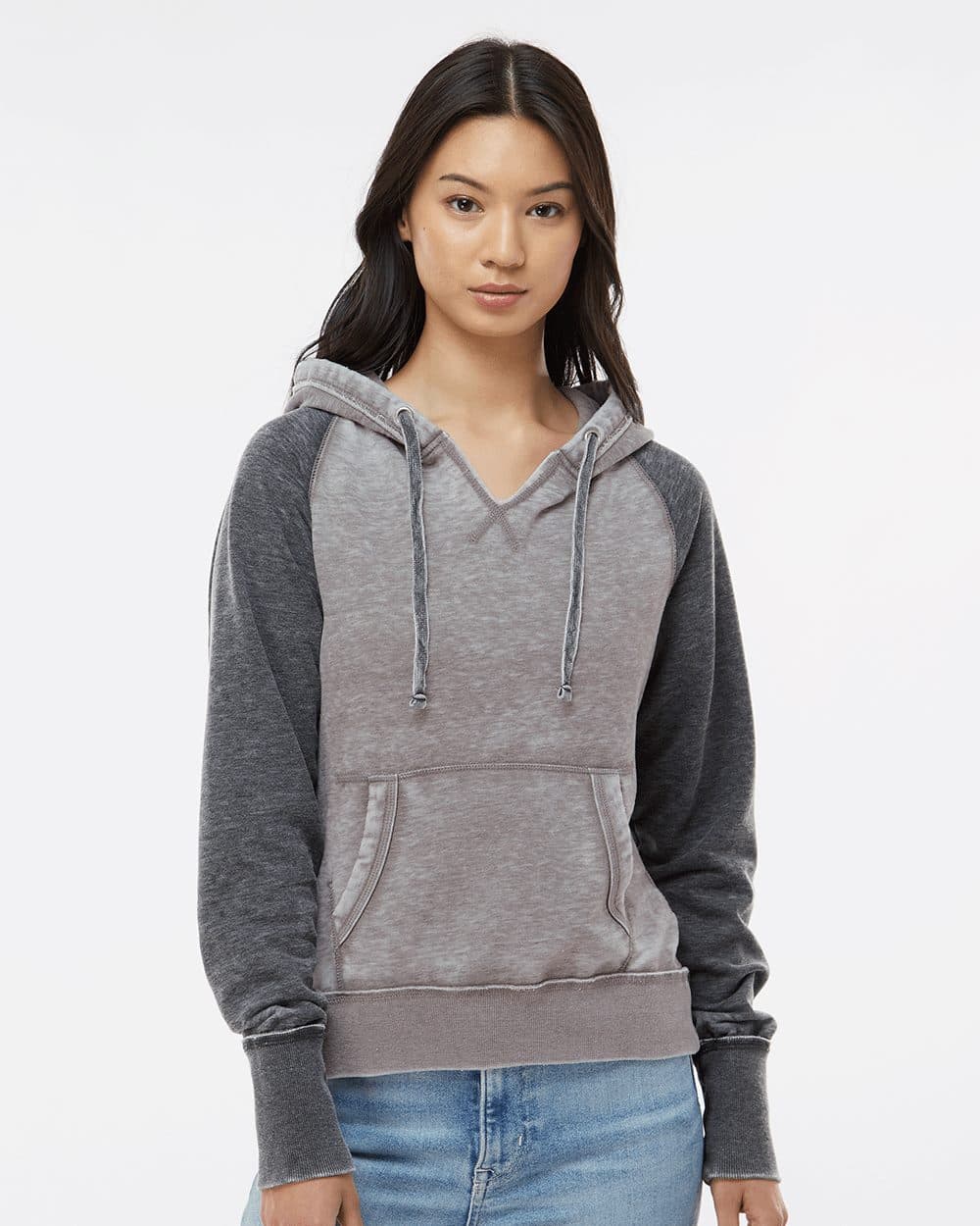 J. America Women's Zen Fleece Raglan Hooded Sweatshirt - Image 1