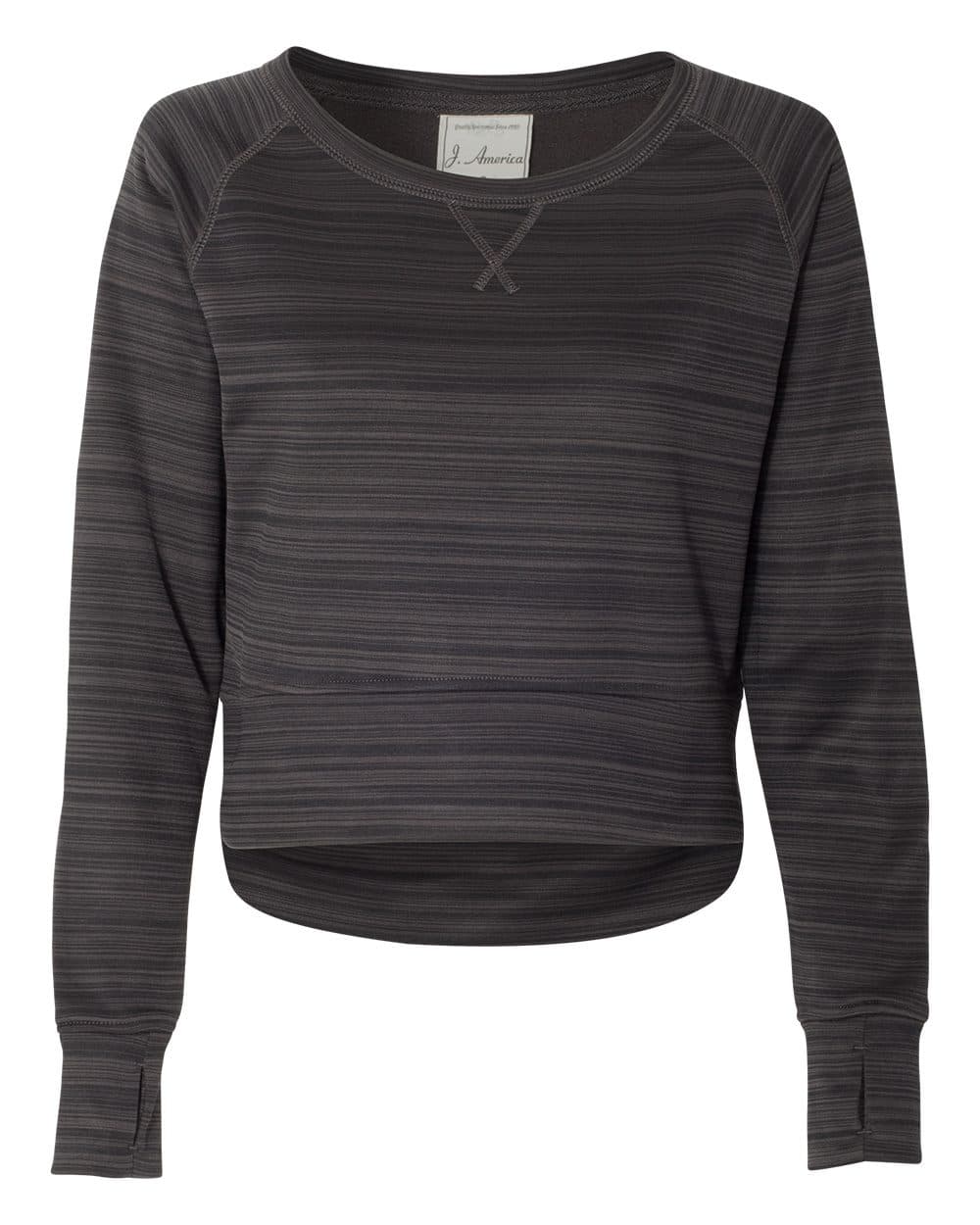J. America Women's Odyssey Striped Performance Fleece Hi-Low Crewneck Sweatshirt - Image 1