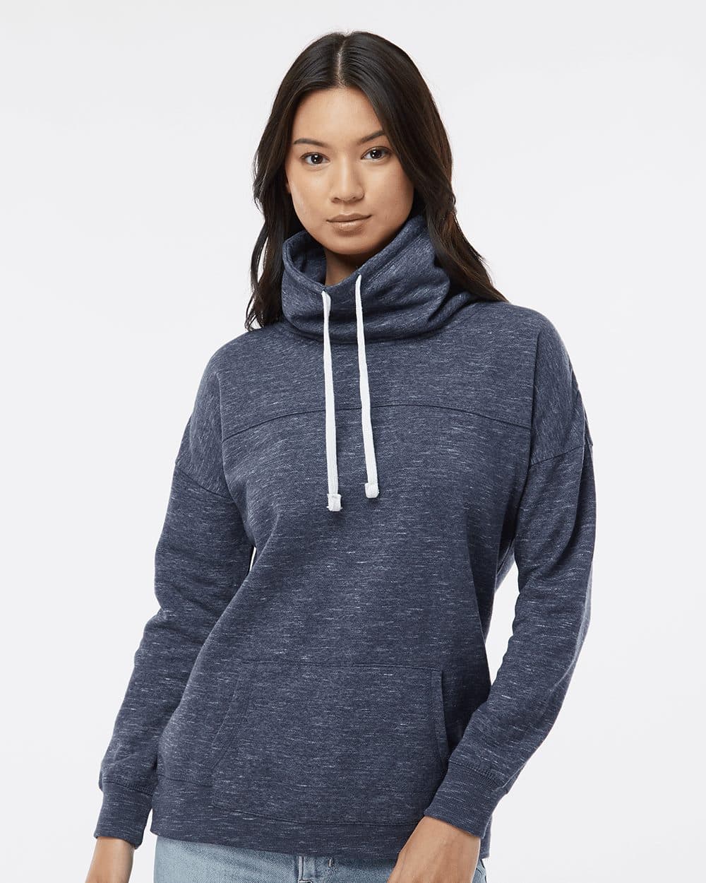 J. America Women’s Mélange Fleece Cowl Neck Sweatshirt - Image 1
