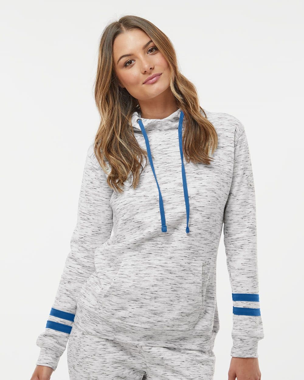 J. America Women’s Mélange Fleece Striped-Sleeve Hooded Sweatshirt - Image 1
