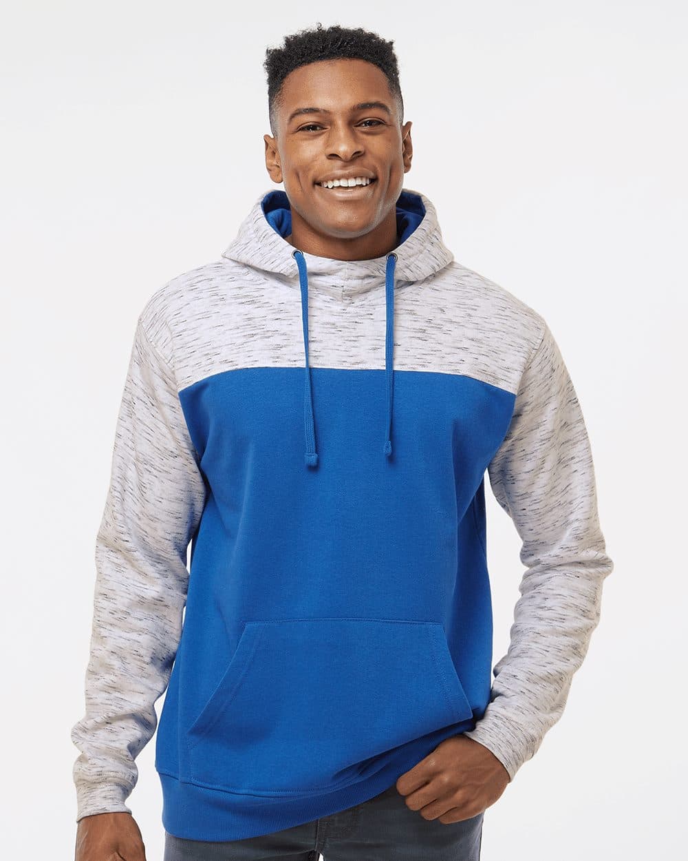 J. America Men's Mélange Fleece Colorblocked Hooded Sweatshirt - Image 1