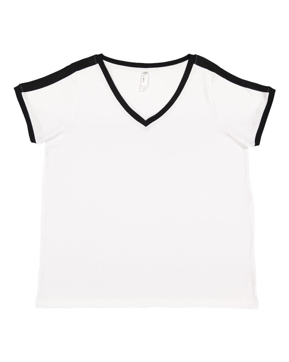 LAT Women's Curvy Retro Ringer Premium Jersey V-Neck Tee - Image 1