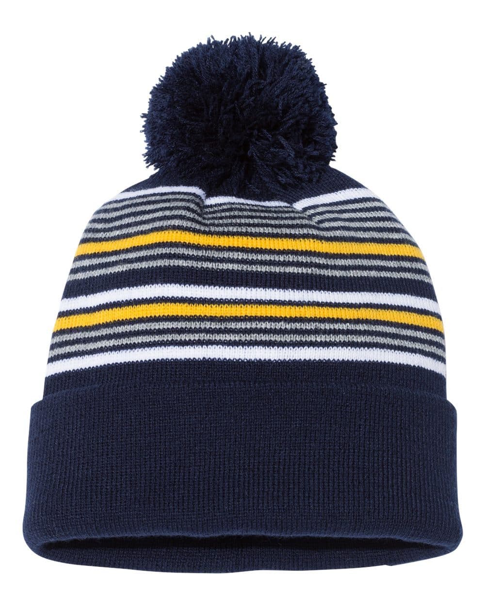 Sportsman 12" Striped Pom-Pom Cuffed Beanie - Image 1