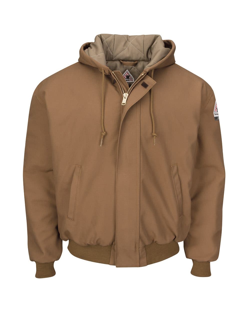 Bulwark Men's Insulated Brown Duck Hooded Jacket with Knit Trim - Image 1