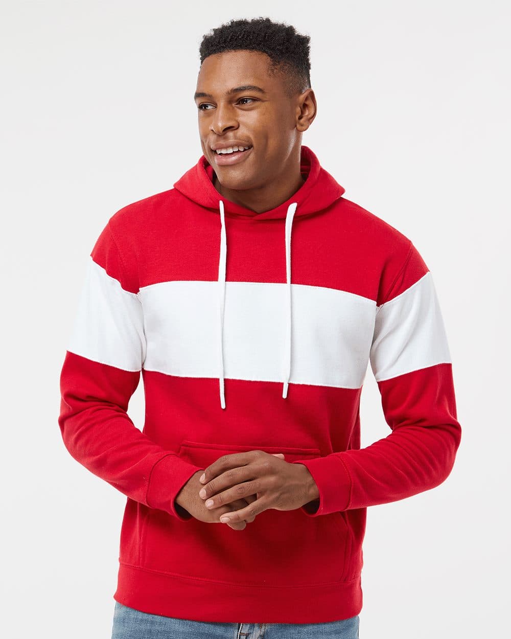 J. America Men's Varsity Fleece Colorblocked Hooded Sweatshirt - Image 1