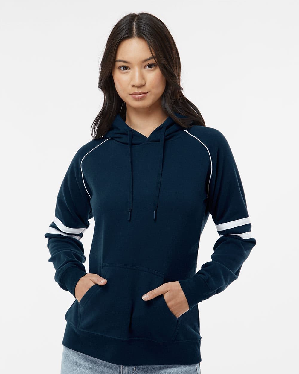 J. America Women's Varsity Fleece Piped Hooded Sweatshirt - Image 1
