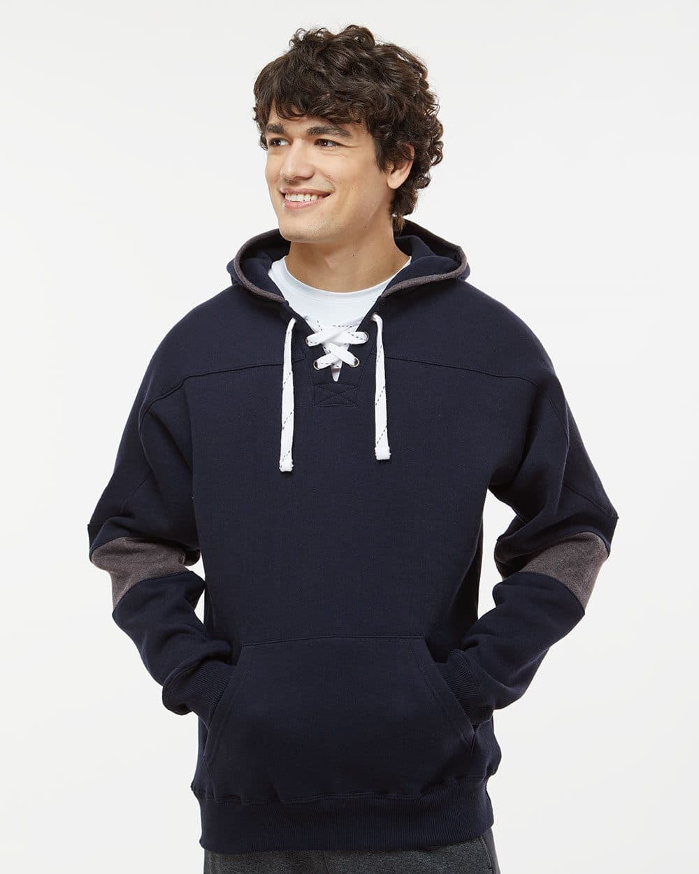 J. America Men's Sport Lace Colorblocked Fleece Hooded Sweatshirt - Image 1