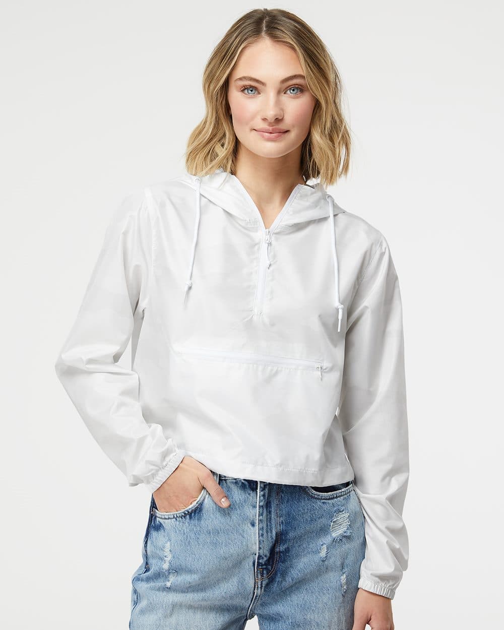 Independent Trading Co. Women's Lightweight Quarter-Zip Pullover Crop Windbreaker - Image 1