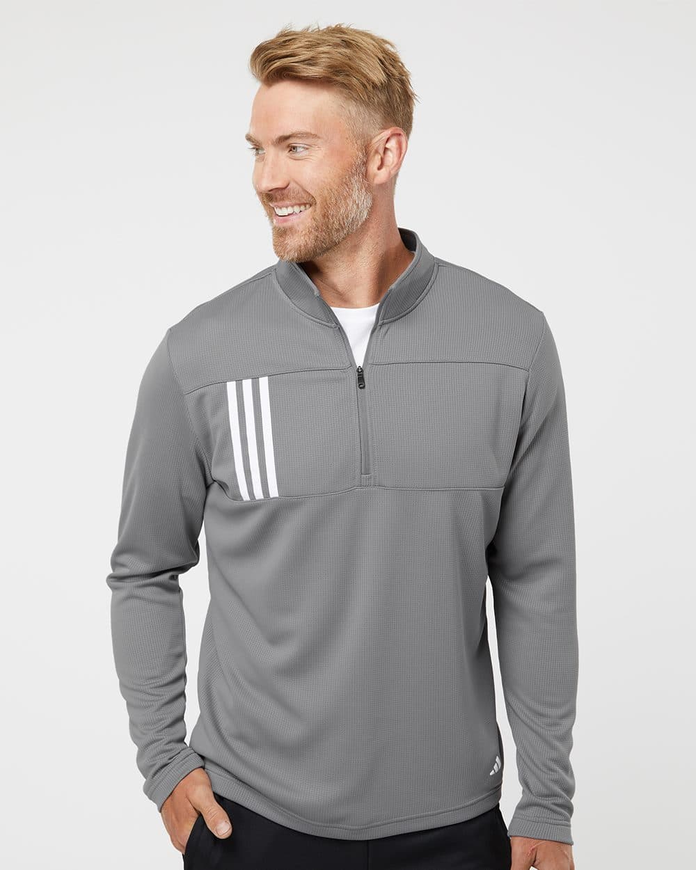 Adidas Men's 3-Stripes Double-Knit Quarter-Zip Pullover - Image 1