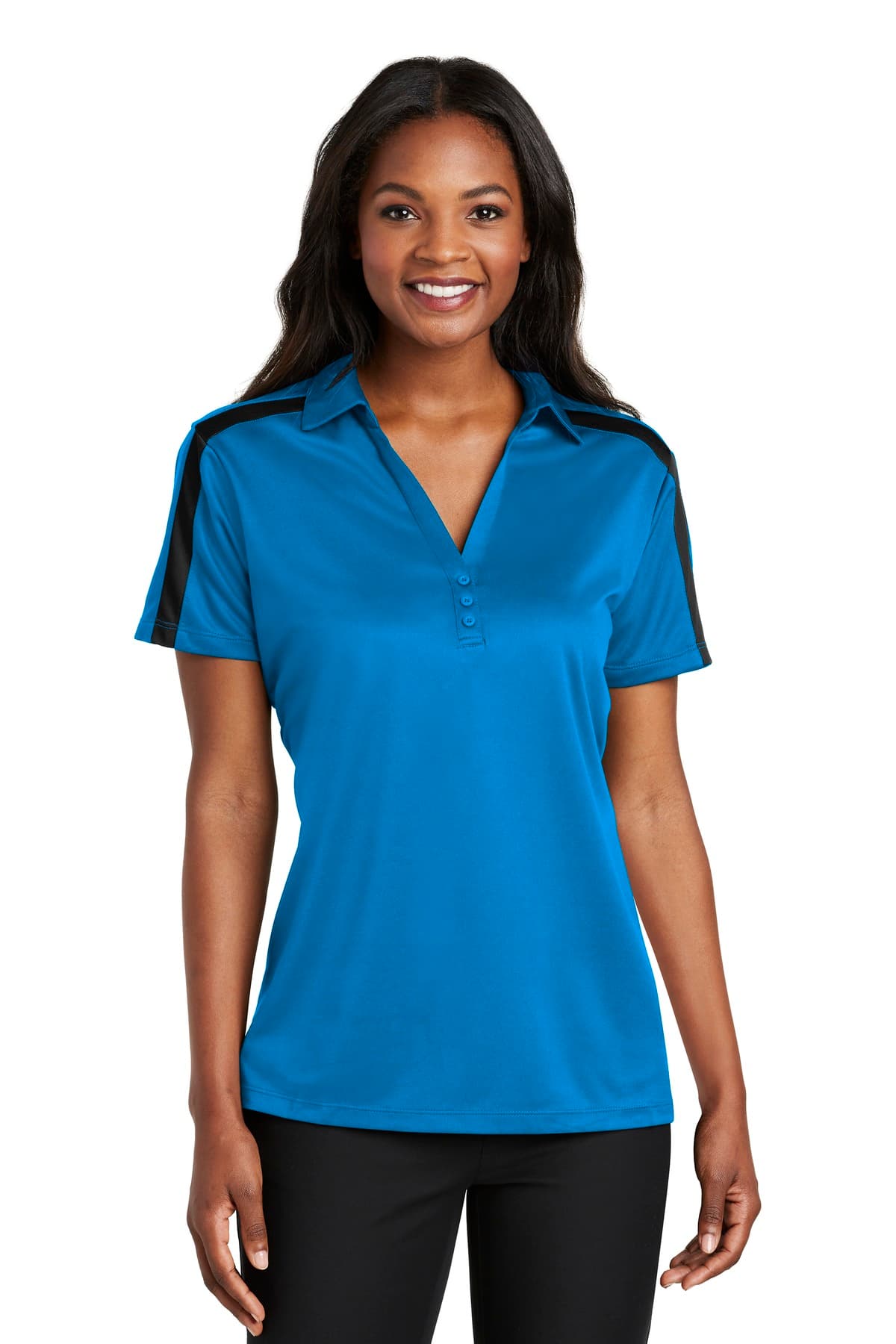 Port Authority ® Women's Silk Touch Performance Colorblock Stripe Polo. L547 thumbnail 3