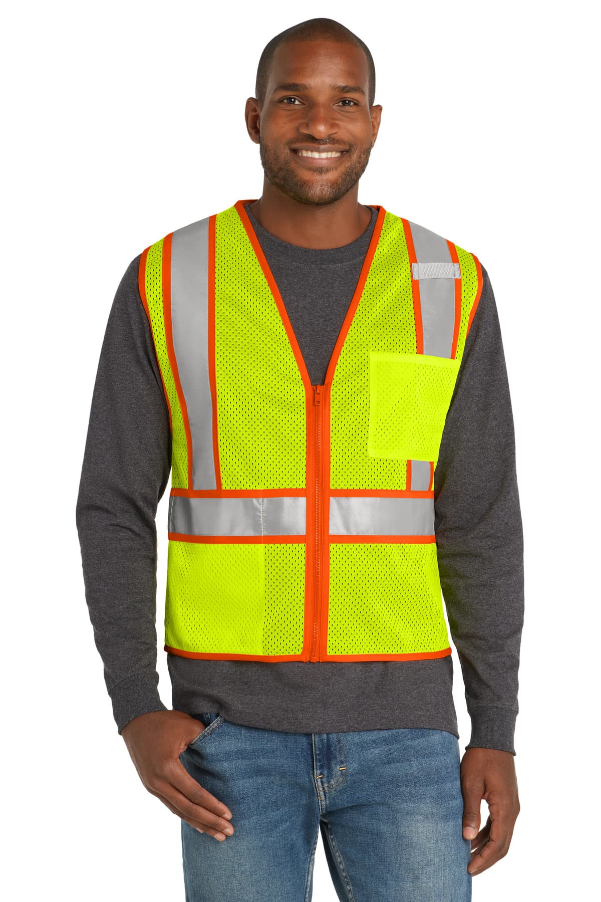 CornerStone ® ANSI 107 Class 2 Mesh Zippered Two-Tone Vest. CSV103 thumbnail 2