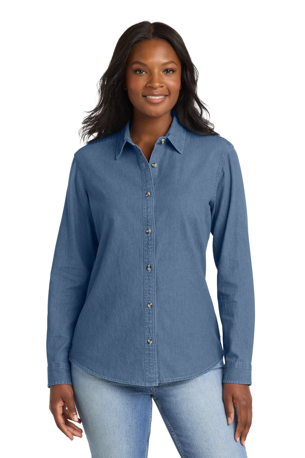 Port & Co  Women's Long Sleeve Value Denim Shirt. LSP10 thumbnail 2