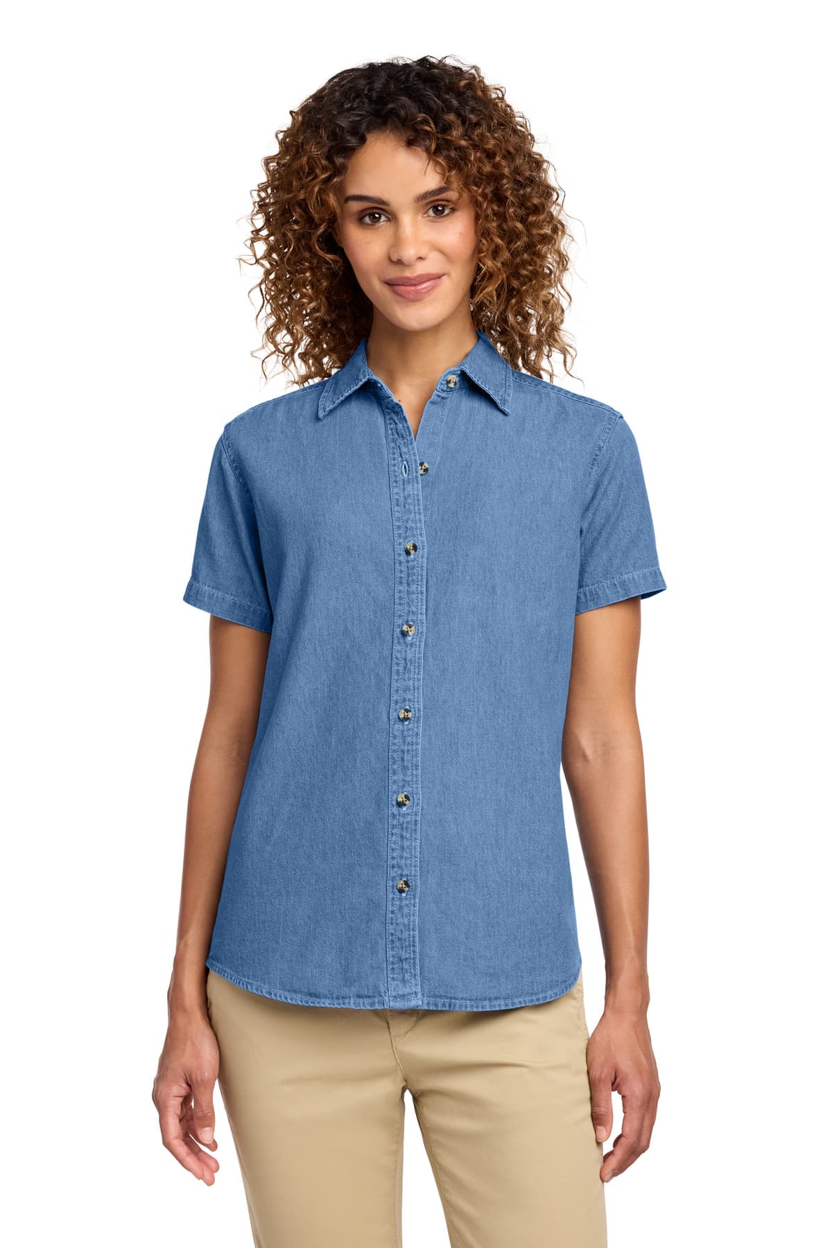 Port & Co  Women's Short Sleeve Value Denim Shirt. LSP11 thumbnail 2