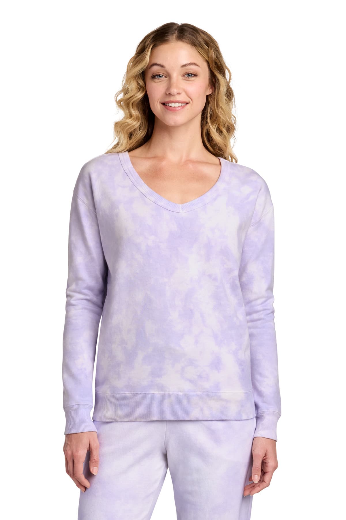 Port & Co  Women's Beach Wash ® Cloud Tie-Dye V-Neck Sweatshirt LPC140V thumbnail 2