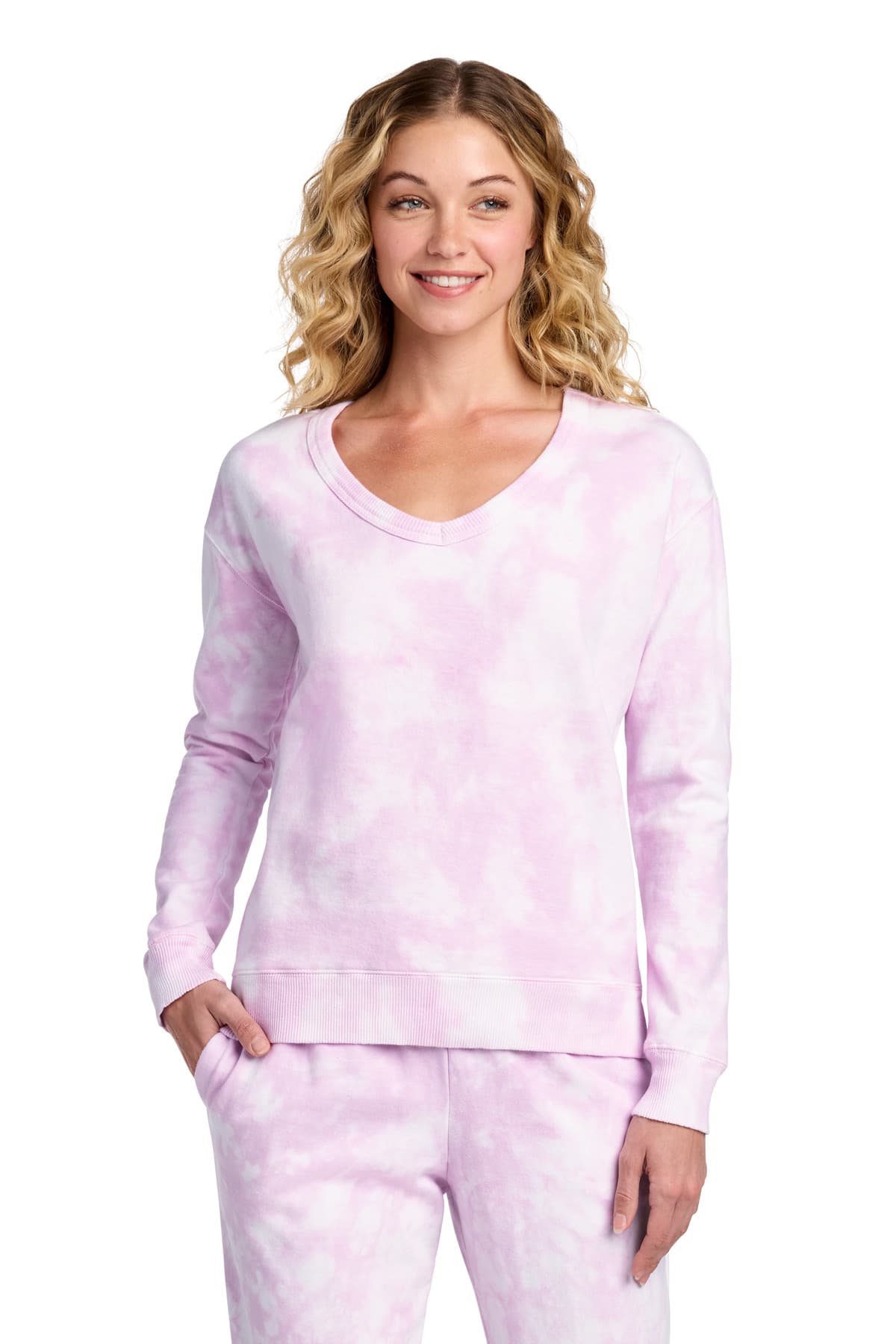 Port & Co  Women's Beach Wash ® Cloud Tie-Dye V-Neck Sweatshirt LPC140V thumbnail 4