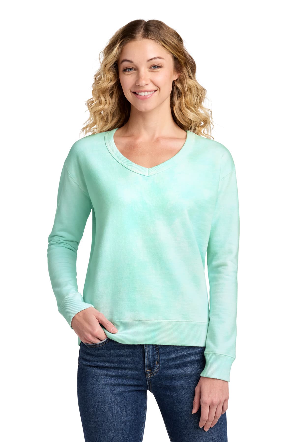 Port & Co  Women's Beach Wash ® Cloud Tie-Dye V-Neck Sweatshirt LPC140V thumbnail 5