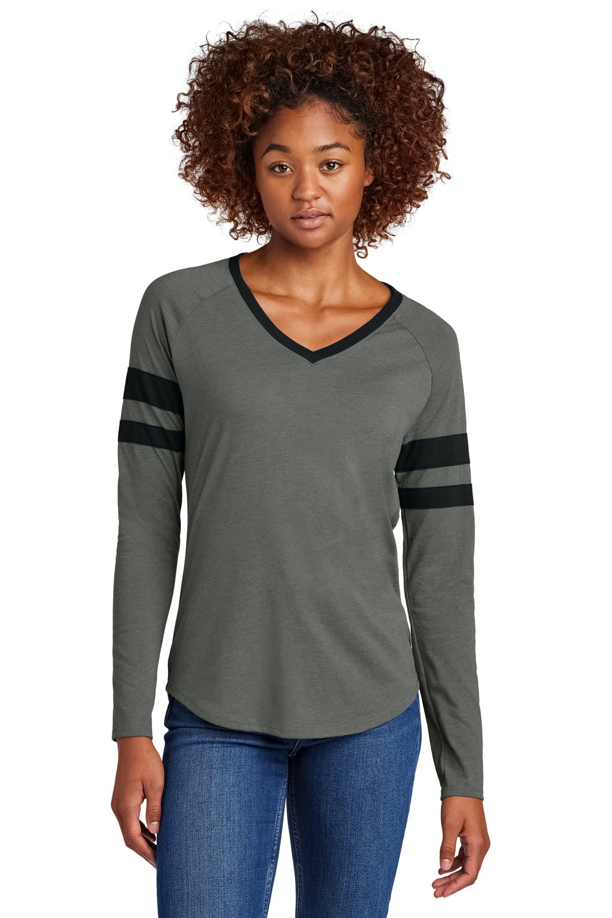 Sport-Tek ® Women's Halftime Stripe Long Sleeve V-Neck Tee LST6043 thumbnail 5