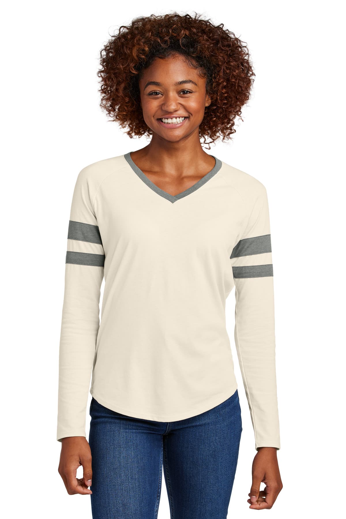 Sport-Tek ® Women's Halftime Stripe Long Sleeve V-Neck Tee LST6043 thumbnail 2