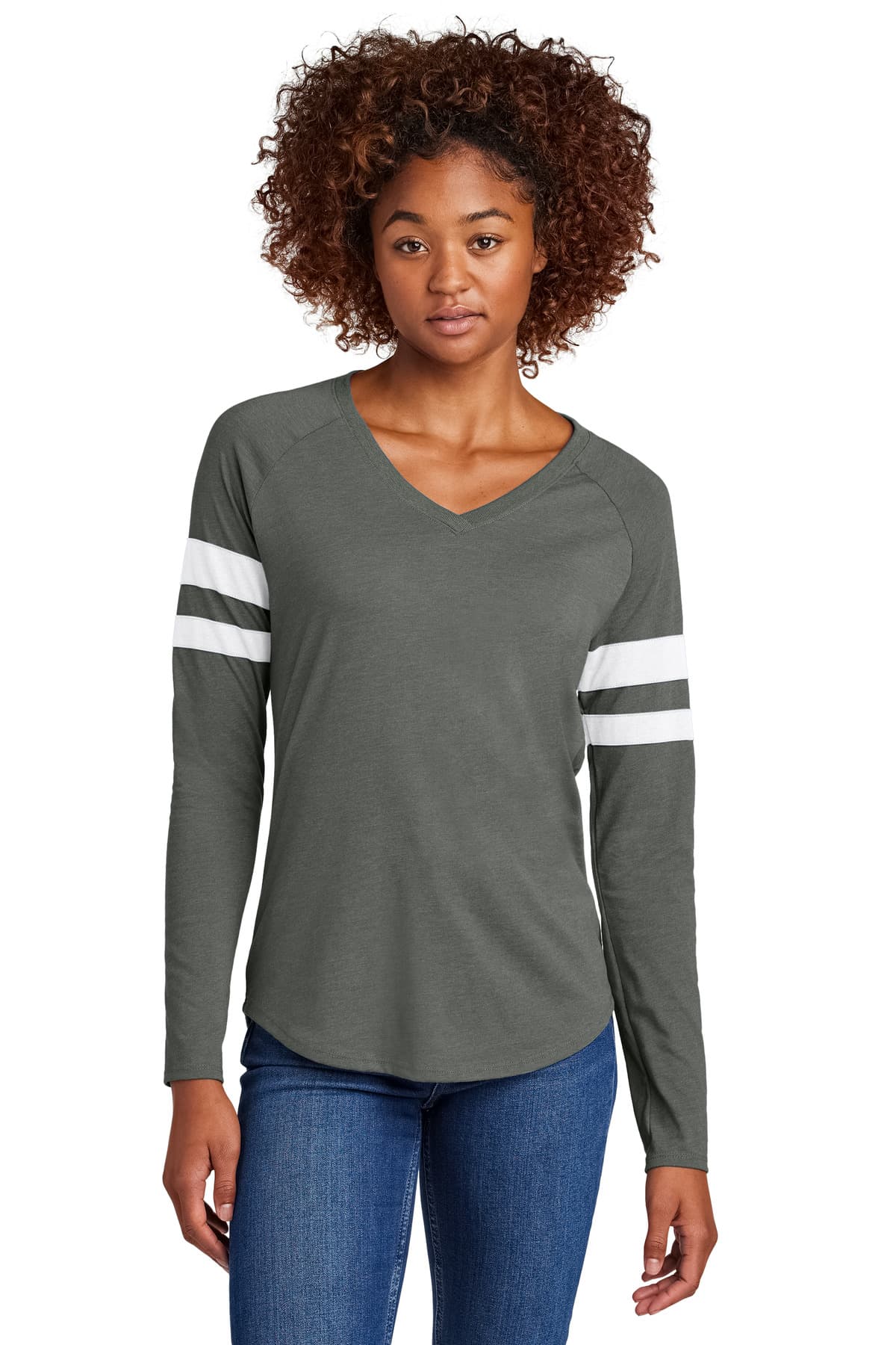 Sport-Tek ® Women's Halftime Stripe Long Sleeve V-Neck Tee LST6043 thumbnail 3