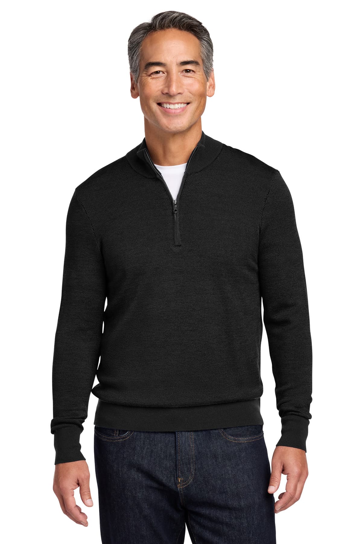 Brooks Brothers ® Washable Merino Birdseye 1/4-Zip Sweater BB18412 thumbnail 2