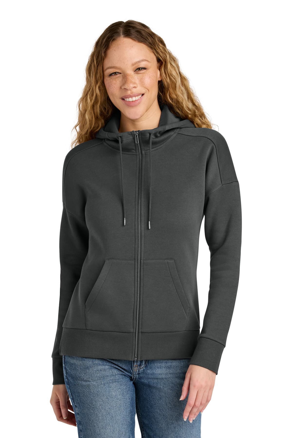 District ® Women's Perfect Weight ® Fleece Drop Shoulder Full-Zip Hoodie DT1104 thumbnail 2