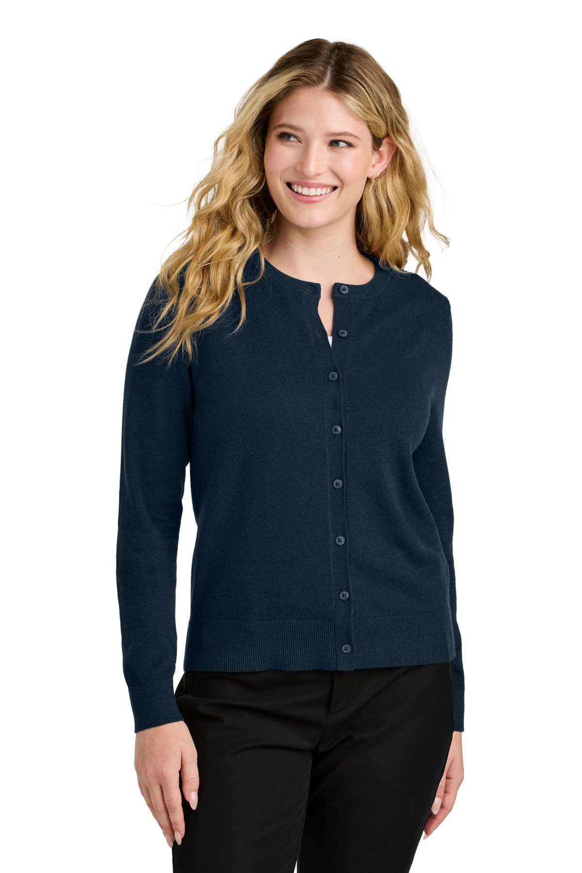 Port Authority ® Women's Easy Care Crewneck Cardigan Sweater LSW2870 thumbnail 4