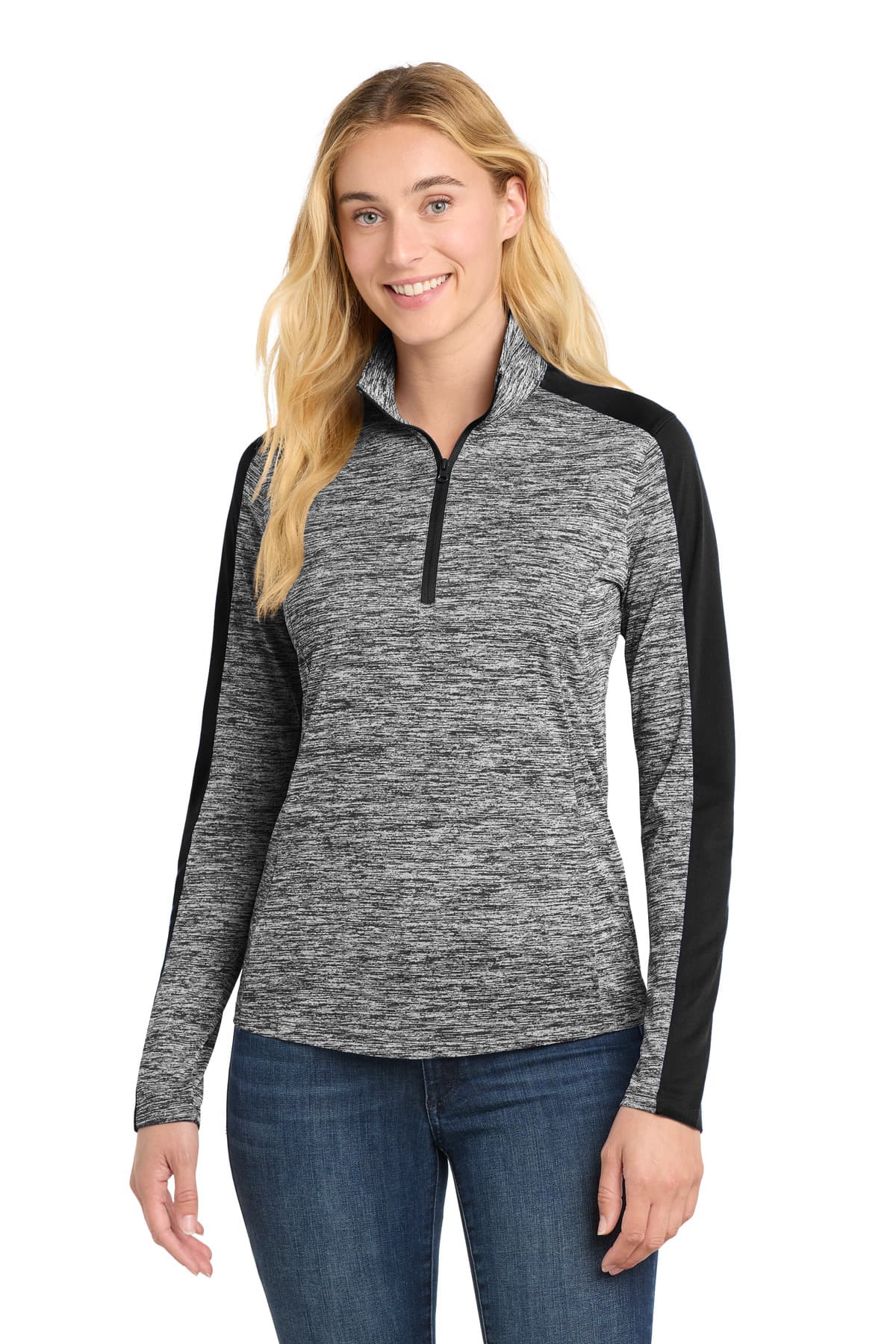 Sport-Tek ® Women's PosiCharge ® Electric Heather Colorblock 1/4-Zip Pullover. LST397 thumbnail 2