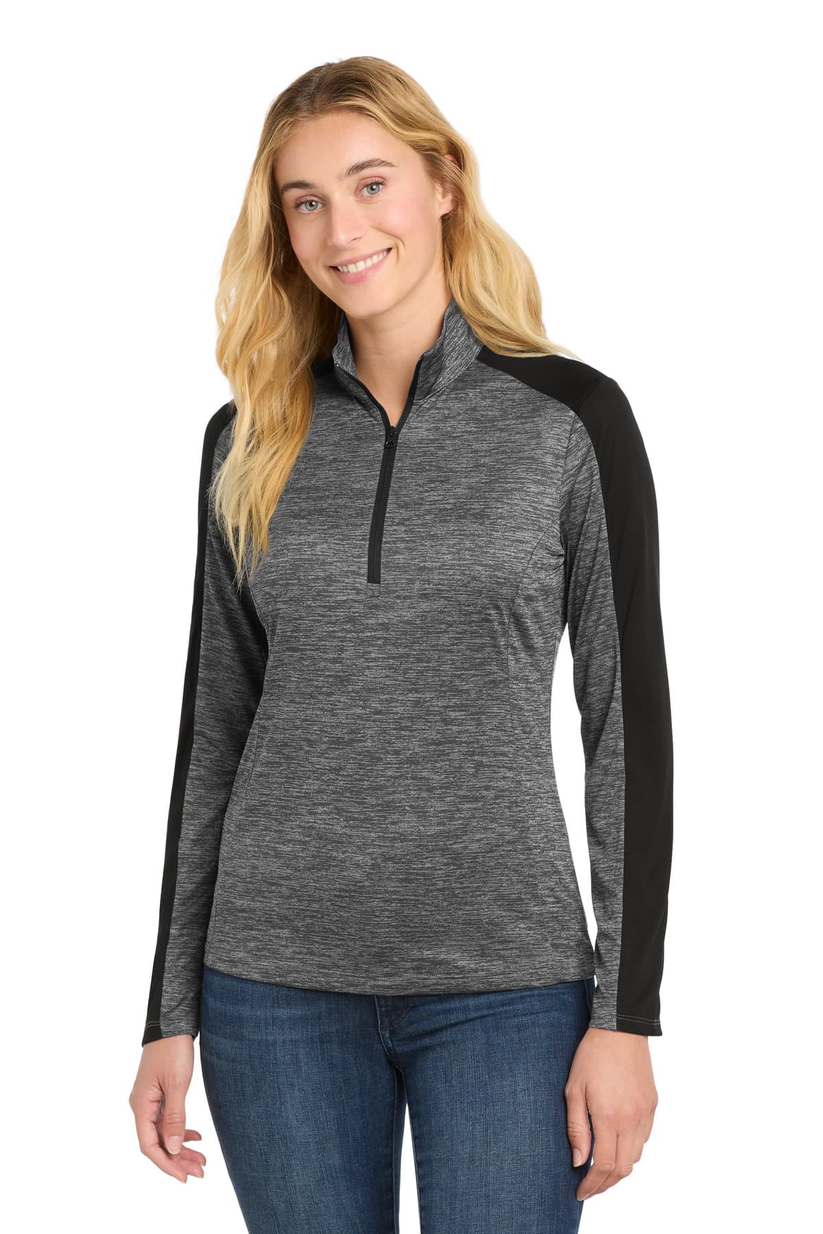 Sport-Tek ® Women's PosiCharge ® Electric Heather Colorblock 1/4-Zip Pullover. LST397 thumbnail 3