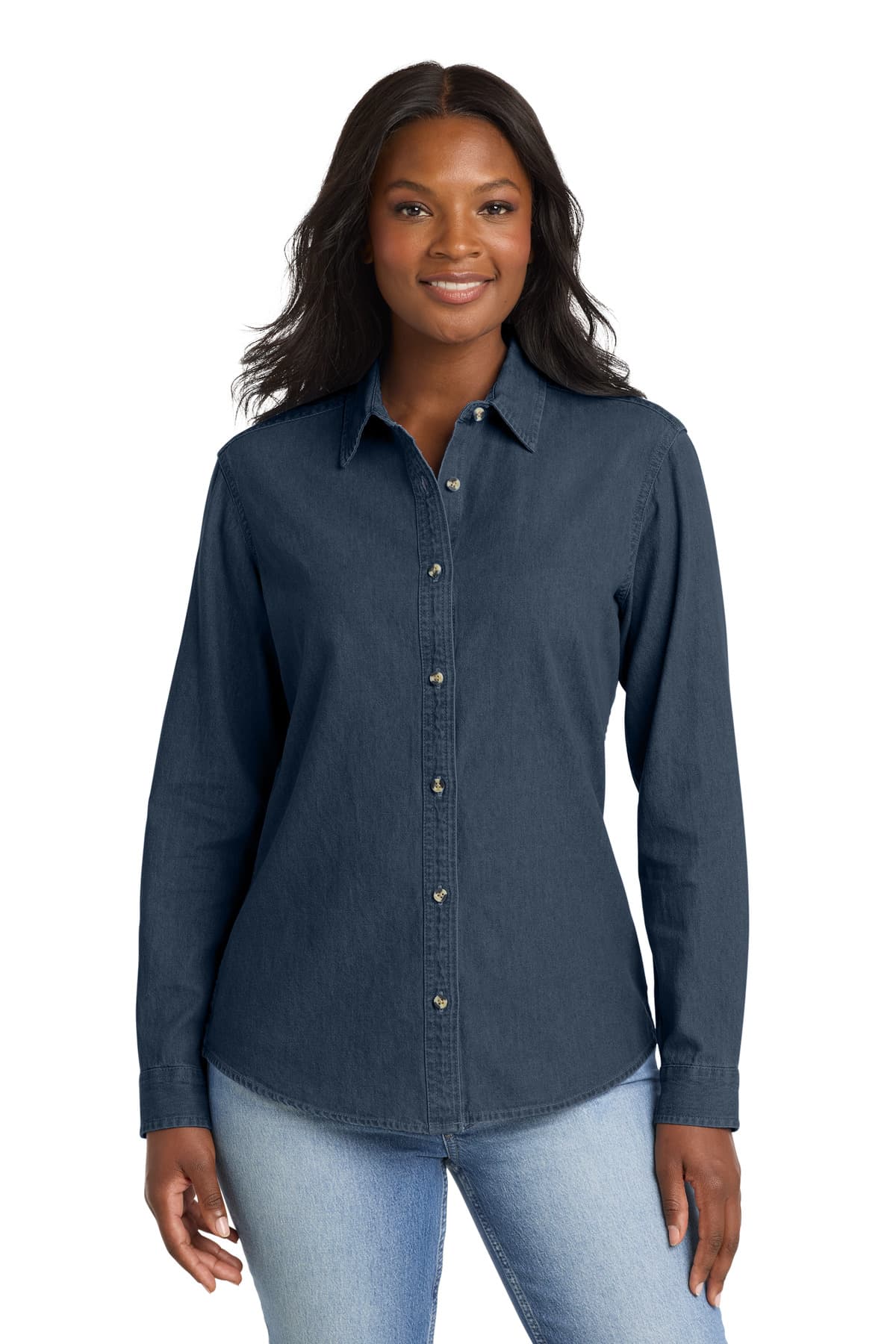 Port & Co  Women's Long Sleeve Value Denim Shirt. LSP10 thumbnail 3