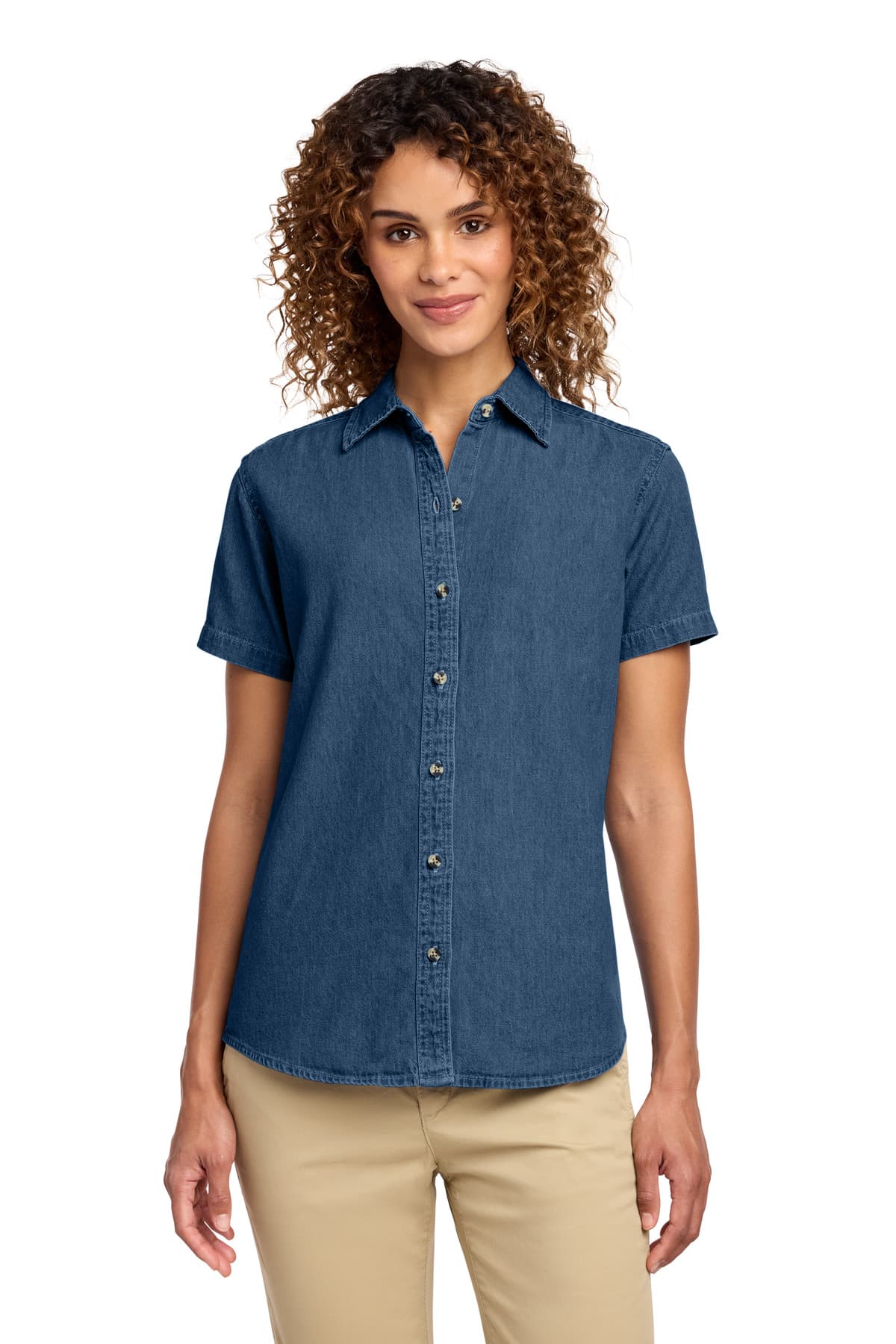 Port & Co  Women's Short Sleeve Value Denim Shirt. LSP11 thumbnail 3