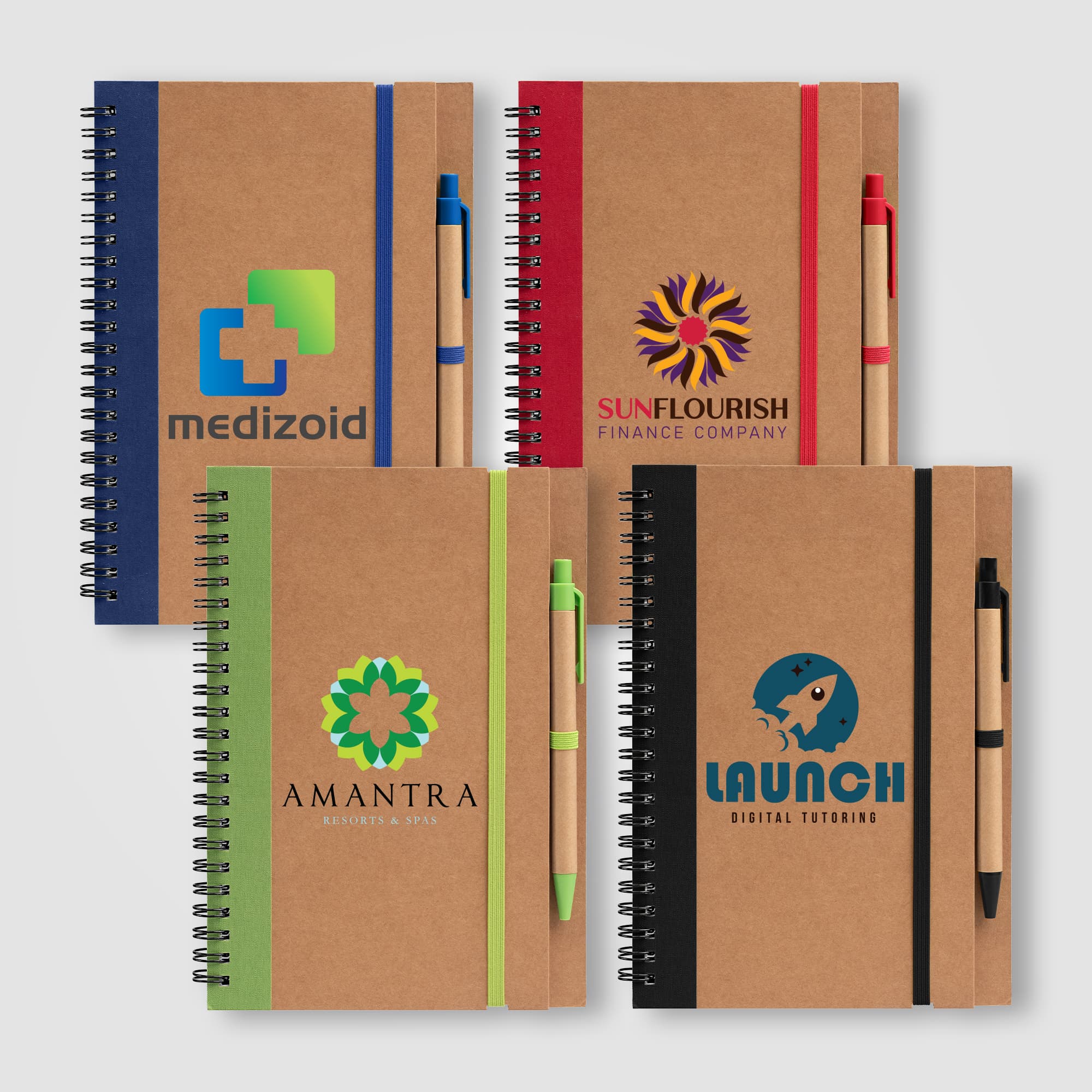 Kraft Hard Cover Spiral Notebook with Pen - Image 1
