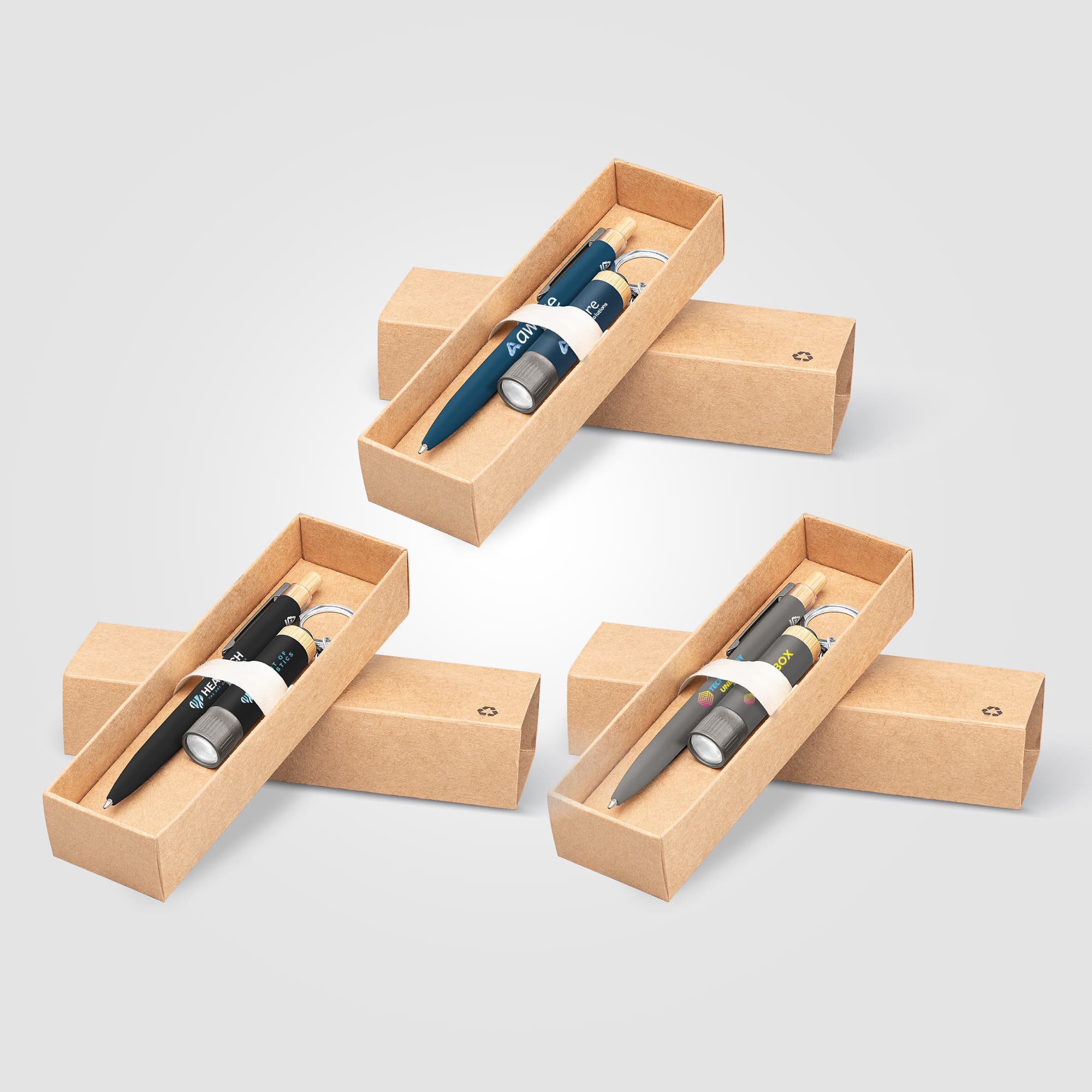 Reborn Recycled Aluminum Bamboo Accented Pen & Flashlight Gift Set - Image 1