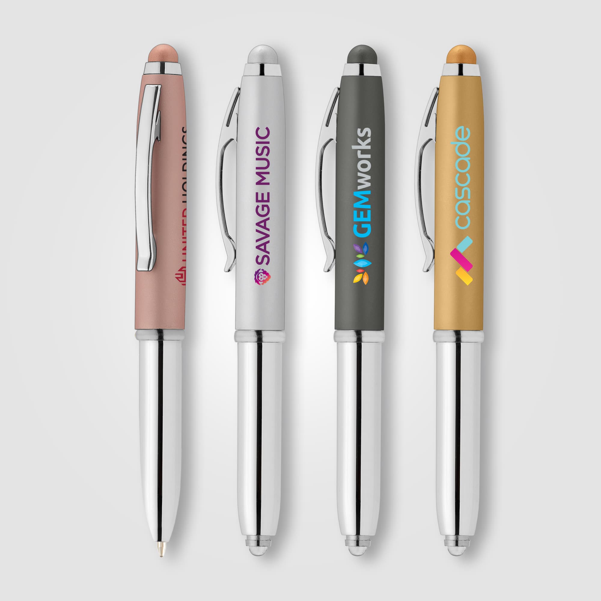 Vivano Softy Metallic Pen with LED Light and Stylus - Image 1
