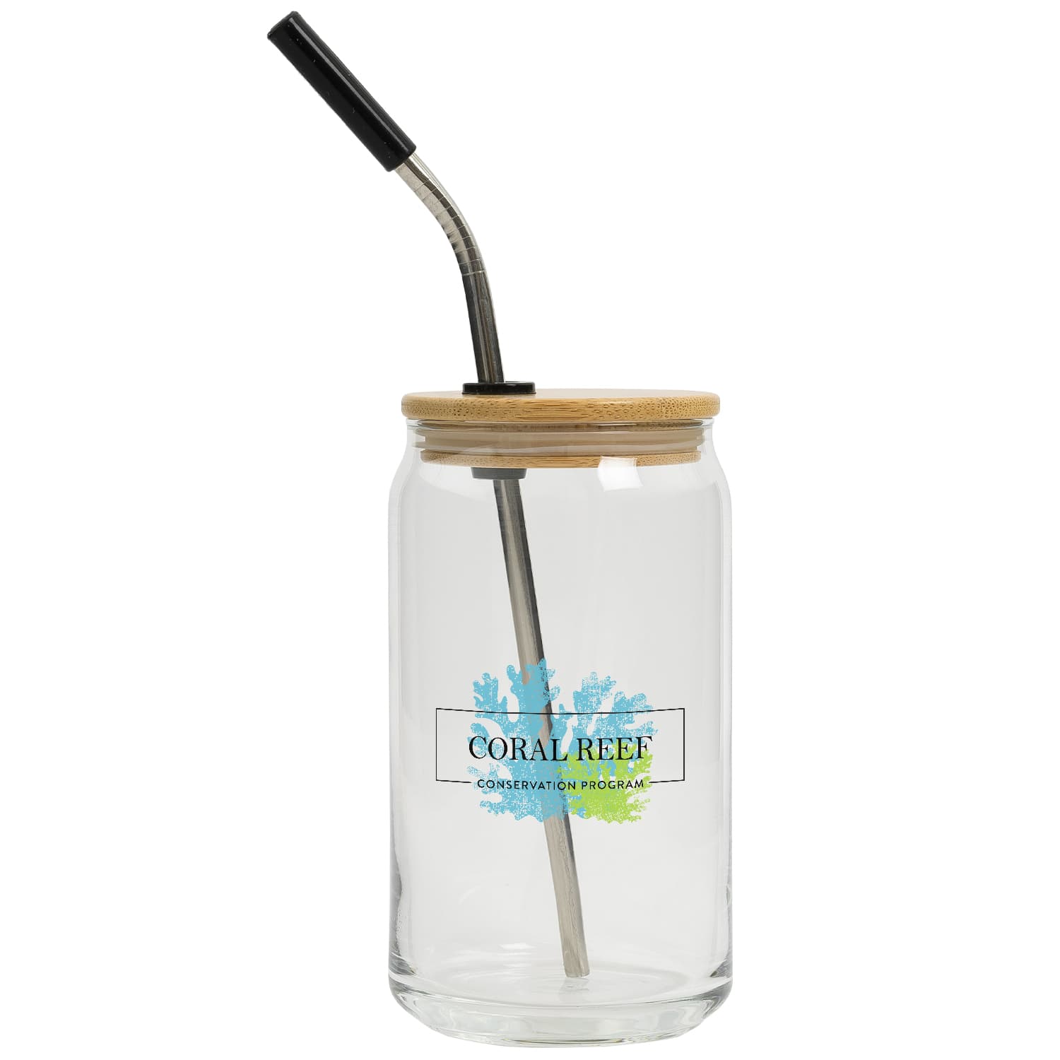16 Oz. Full Color Can Glass With Bamboo Lid - Image 1