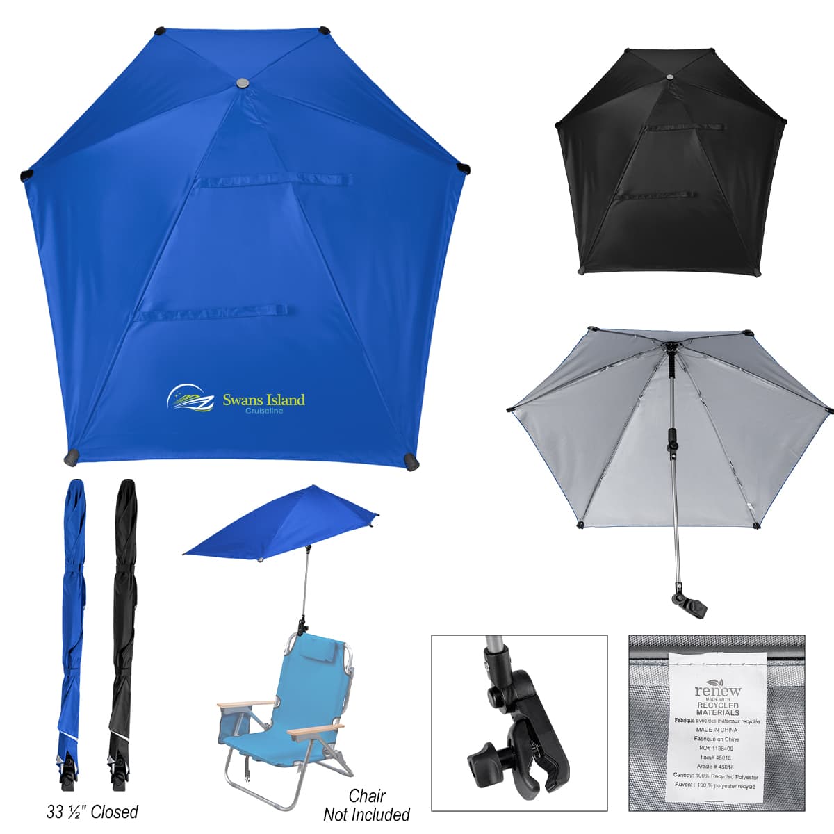 50" Arc SPF 50 Chair Umbrella With 100% rPET Canopy - Image 1