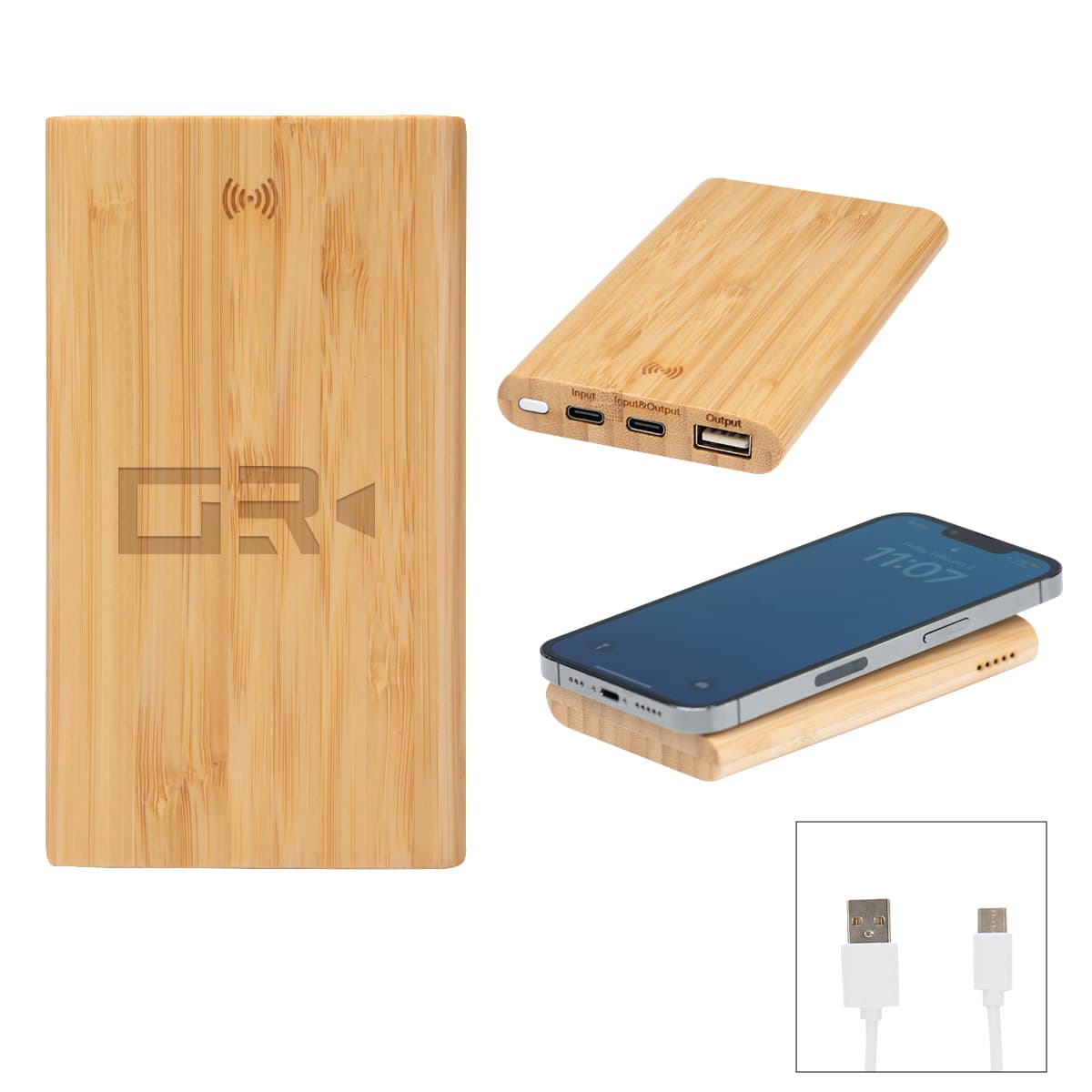 5000 mAh Bamboo Power Bank & 10W Wireless Charger - Image 1