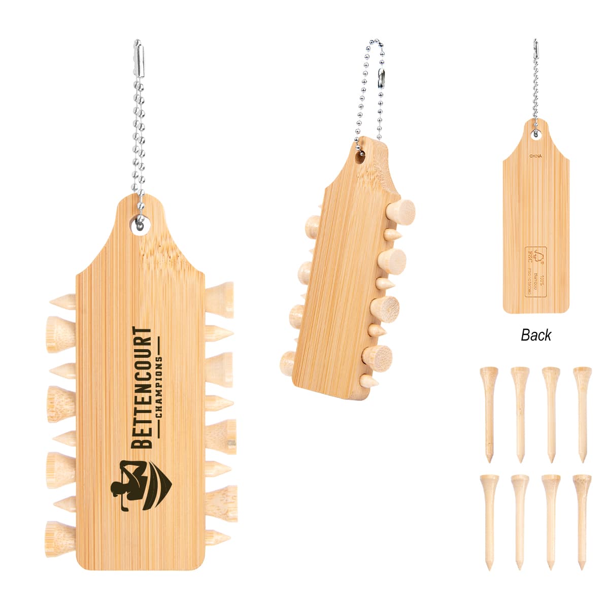 Bamboo Golf Tee Set Keychain - Image 1
