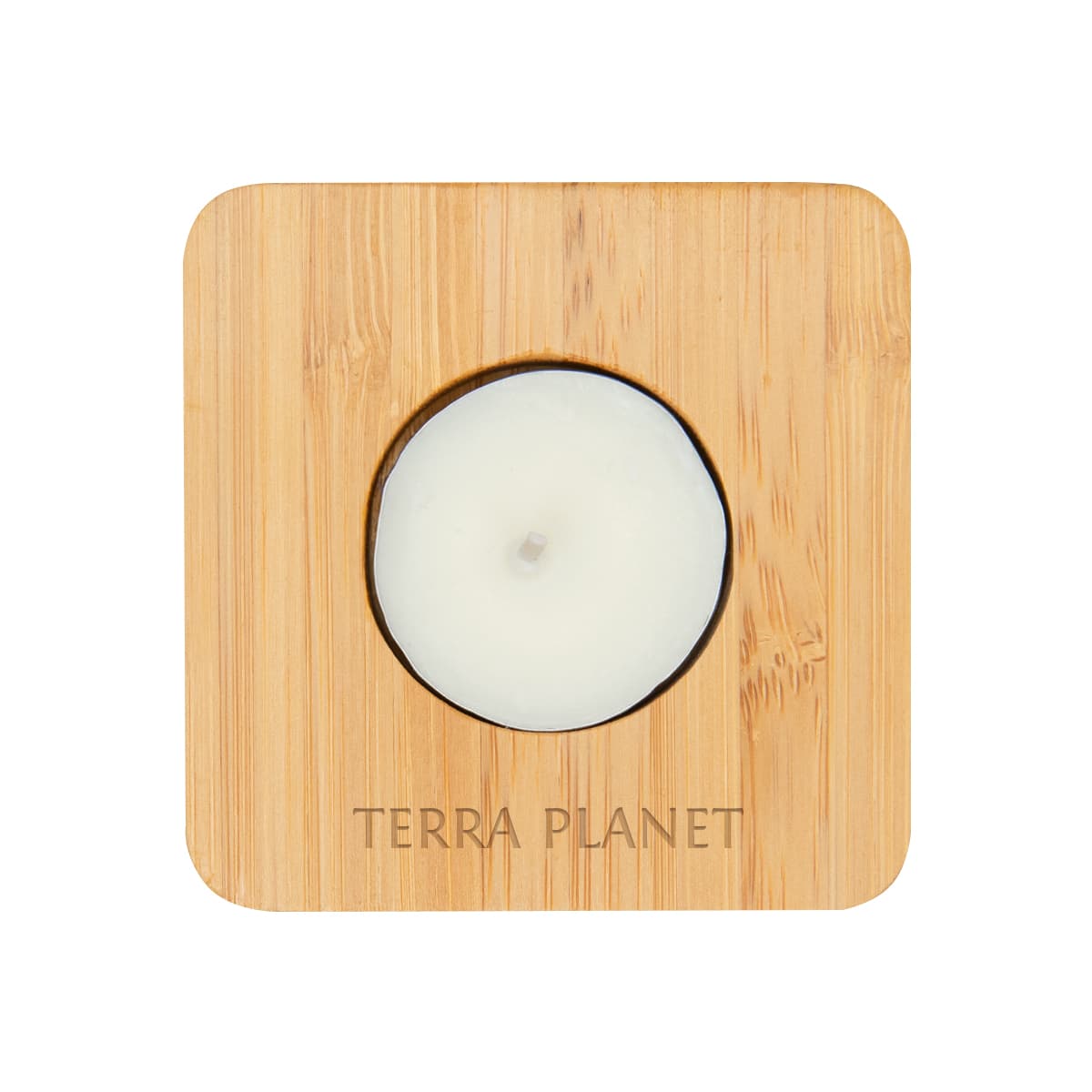 Bamboo Tea Light Candle Holder With Candle - Image 1