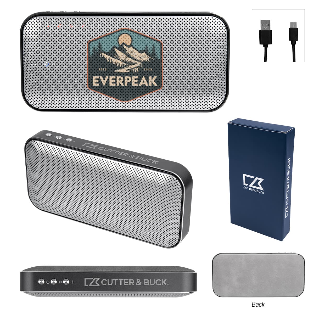 Cutter & Buck® Aluminum Suede Speaker And Power Bank - Image 1