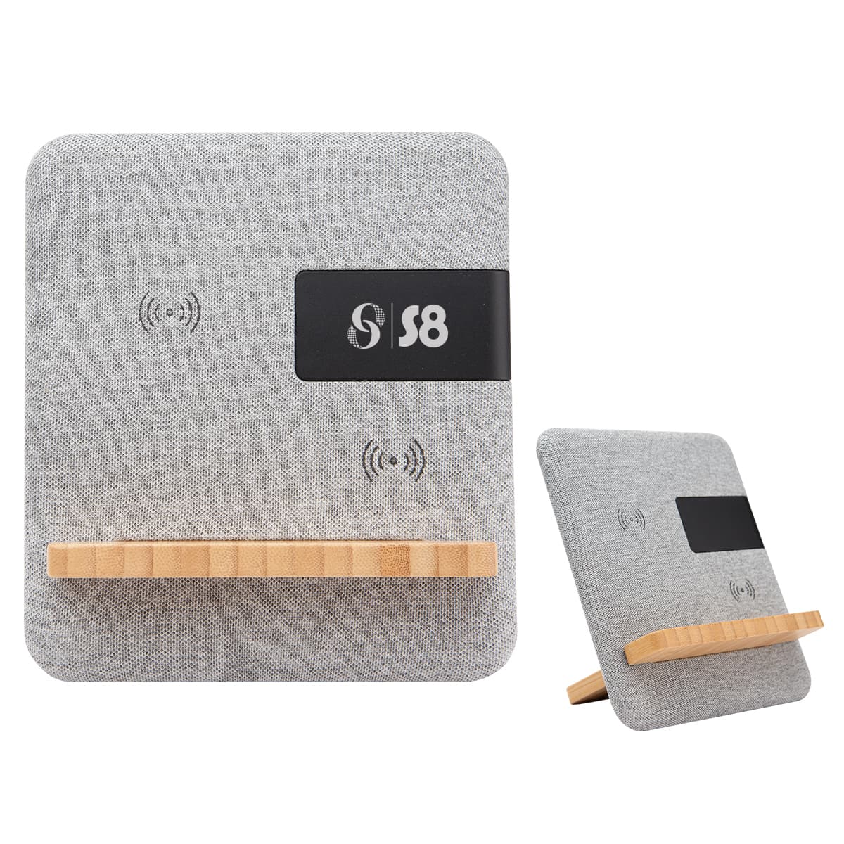 Fabric & Bamboo Wireless Charger With Clock - Image 1