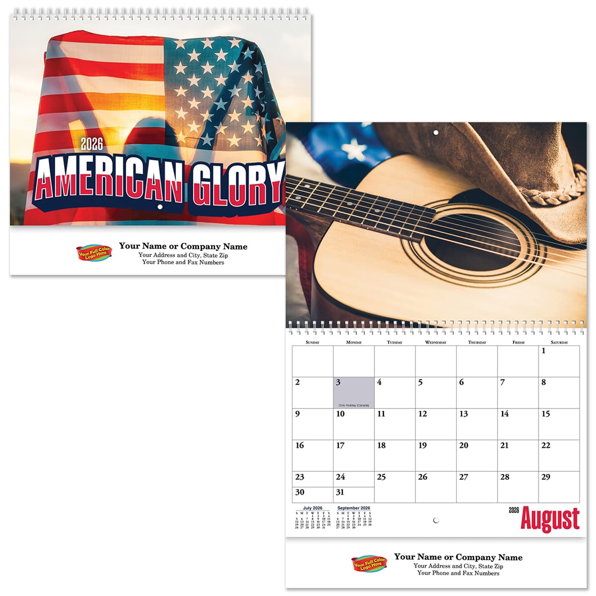 Full Color American Glory Spiral Wall Calendar - Image 1