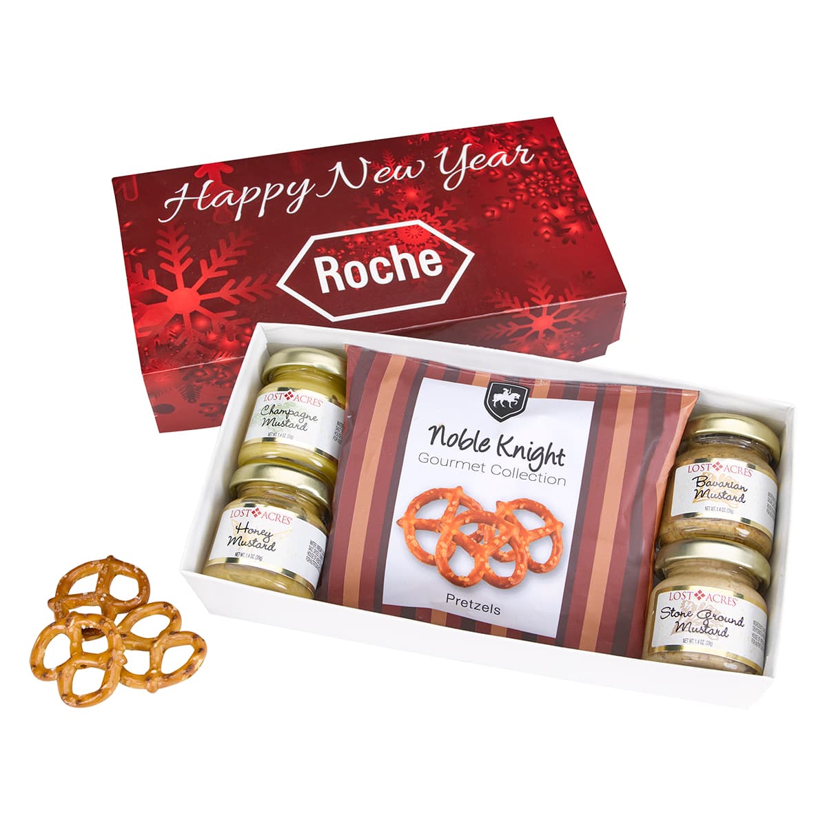 Gourmet Mustard Set With Pretzels In Gift Box - Image 1